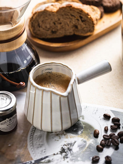 Espresso Cups Ceramic, 200ML Espresso Measuring Cup with Handle, Expresso Shots Cups with Scale, Espresso Accessories, White