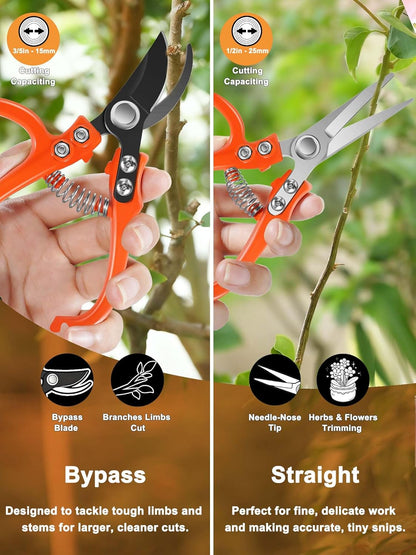 6.7" Lightweight Pruning Scissors, Garden Snips with Straight Stainless Steel Blades and Needle Point Tip, Gardening Trimmers for Flower stems, Herbs, Small Plants, Buds