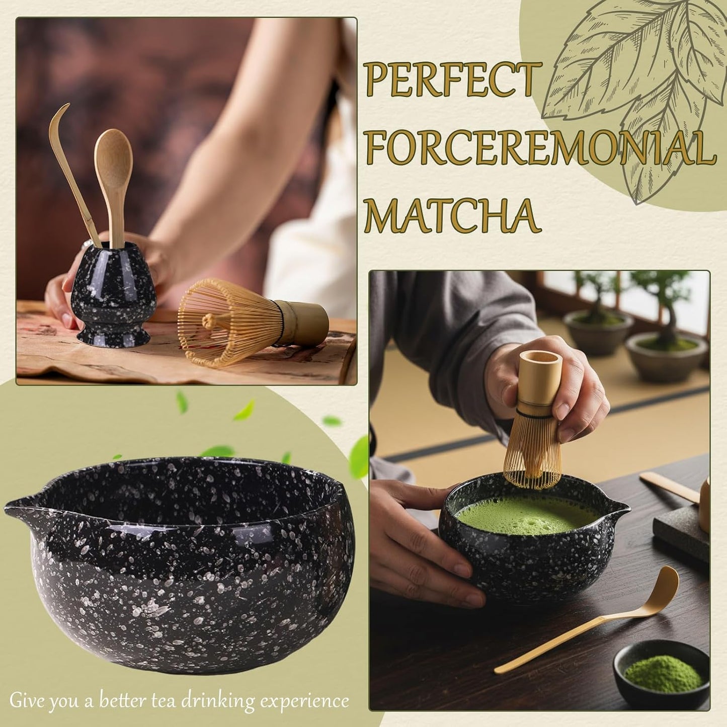 8 Pcs Matcha Whisk Set Chasen Matcha Whisk Bamboo Bowl with Spout Sifter Spoon Scoop Whisk Holder Bamboo Mat Complete Matcha Making Kit (Red Petal)