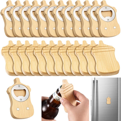 Vesici 100 Pcs Magnetic Bottle Opener 2.5in DIY Bamboo Round Shape Beer Openers Wooden Fridge Magnet Refrigerator Sticker Gift for Beer Lover Wedding Guest Kitchens Bars Parties