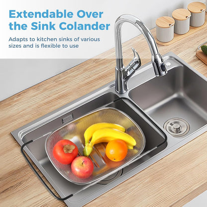 2 Pcs Over the Sink Colander, Strainers and Colanders for Kitchen Sink Strainer Basket with Expandable Handles Stainless Steel Strainer,Pasta Vegetable Food Fruit Strainer