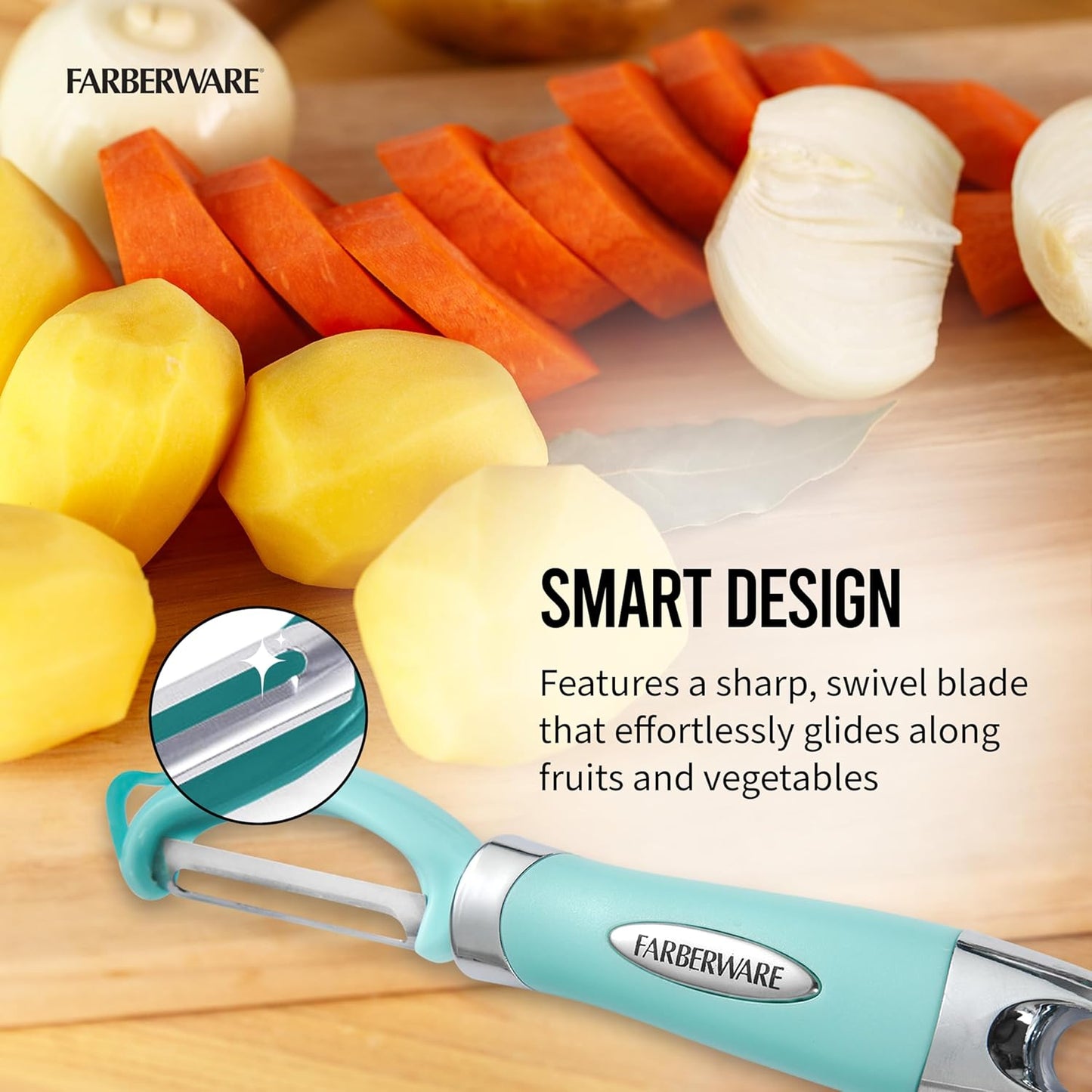 Farberware Pro2 Vegetable Peeler, Euro Peeler with Razor-Sharp Stainless Steel Blade, Swivel Peeler for Potatoes, Fruits, and Vegetables, Built-In Bud Remover, Dishwasher Safe