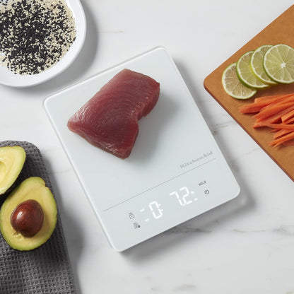 KitchenAid KQ913 Digital Waterproof (IPx7) Kitchen and Food Scale, LED readout, 11 Pound Max Capacity, White