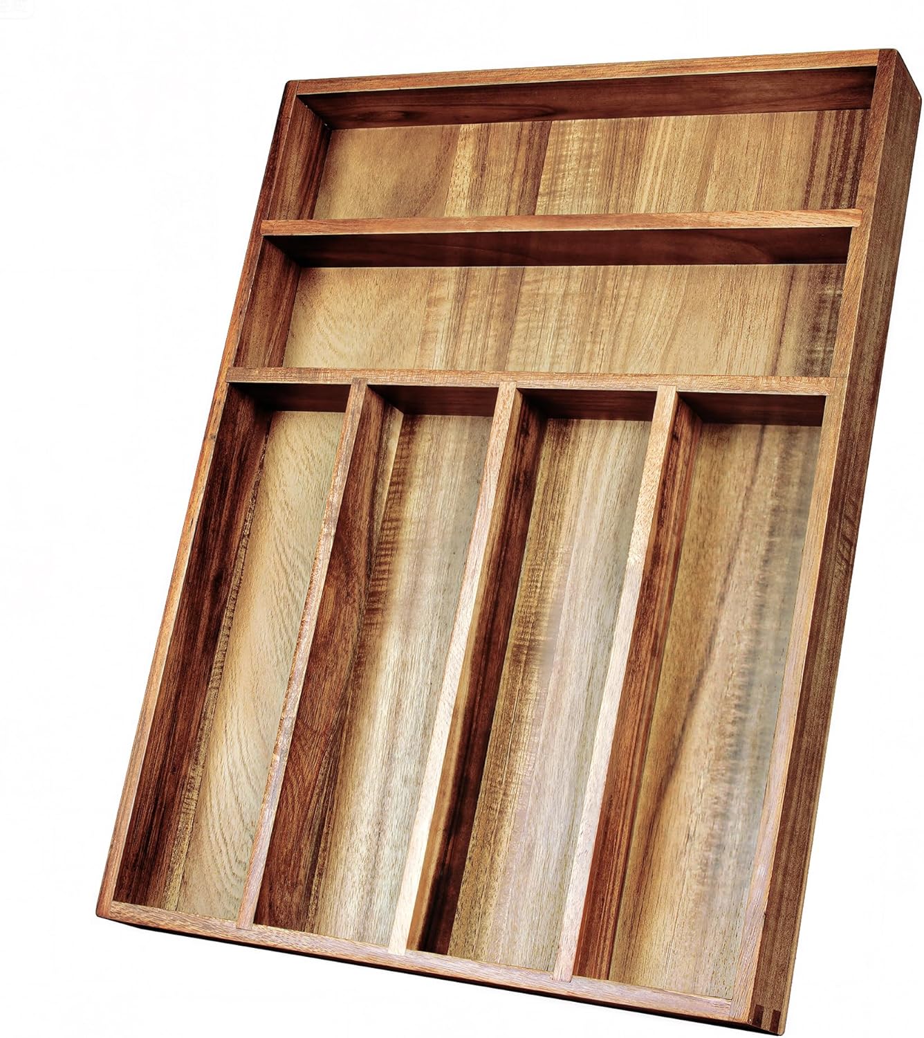 KITEISCAT Acacia Wood Expandable Silverware Organizer, Kitchen Utensil Drawer Organizer for Forks & Spoons, 8-Compartment Cutlery Tray, Flatware Holder