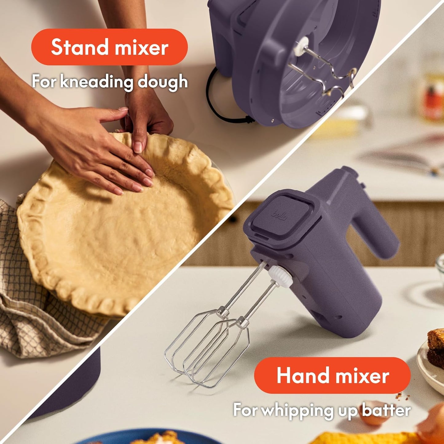 bella 3.5 Qt Hand & Stand Mixer, 2 in 1 Electric Mixer with Bowl, Dough Hook, Whisk & Egg Beater, Multifunctional Handheld Mixer for Baking, 200 Watt, Blossom