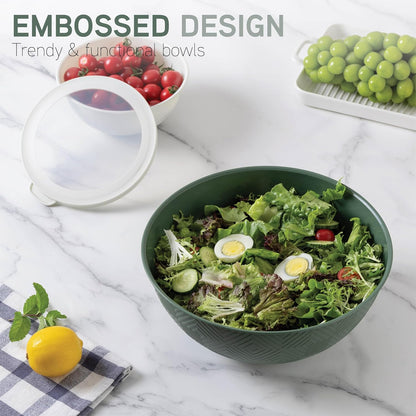 COOK WITH COLOR Mixing Bowls with Lids - 12 Piece Plastic Nesting Bowls Set includes 6 Prep Bowls and 6 Lids, Microwave Safe Mixing Bowl Set, Sage Embossed - Colors A