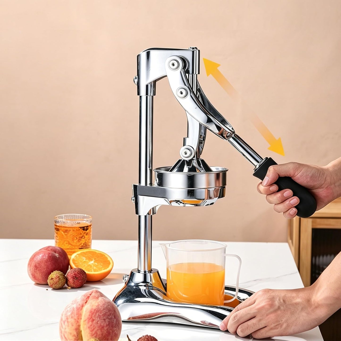 LIU&LIU Citrus Juicer with Lever Press,Hand Press Fruit Juicer with 304 Material Pressure Lid and Filter Screen, Removable and Easy to Clean,Silver