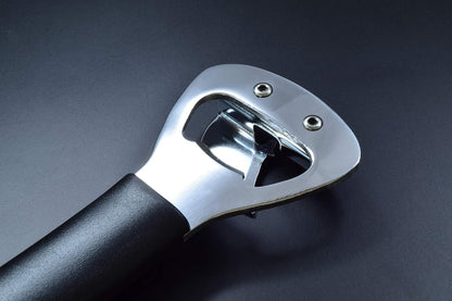 Japanese Can Opener, Heavy Duty Stainless Steel Bottle Opener, 5.9" Black Plastic Handle for Right-handed, Seki Japan