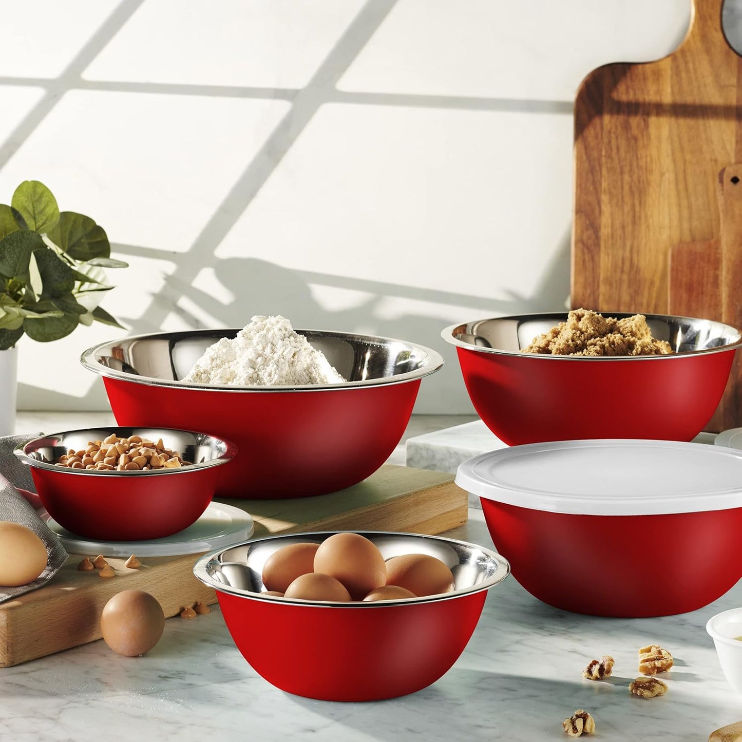 WHYSKO Stainless Steel Mixing Bowl Set, 10 Piece Stainless Steel Mixing Bowls with Lids Set for Food Prep Storage and Serving, Dishwasher Safe for Kitchen Baking Cooking, Silver