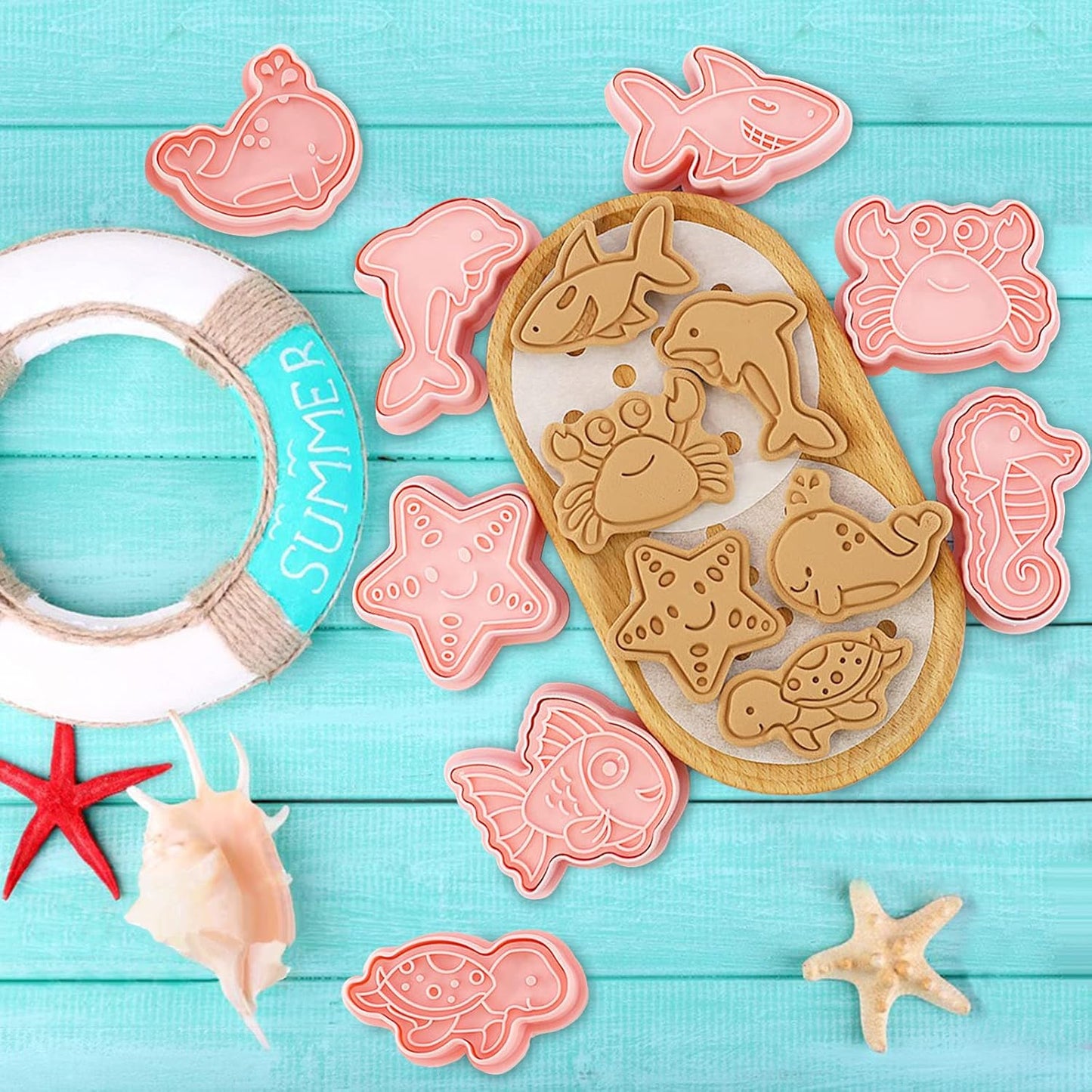 Animal Cookie Cutters With Plunger Stamps Set,8 Piece 3D Animal Embossing Cutters For Biscuit Fondant Cheese Baking Molds