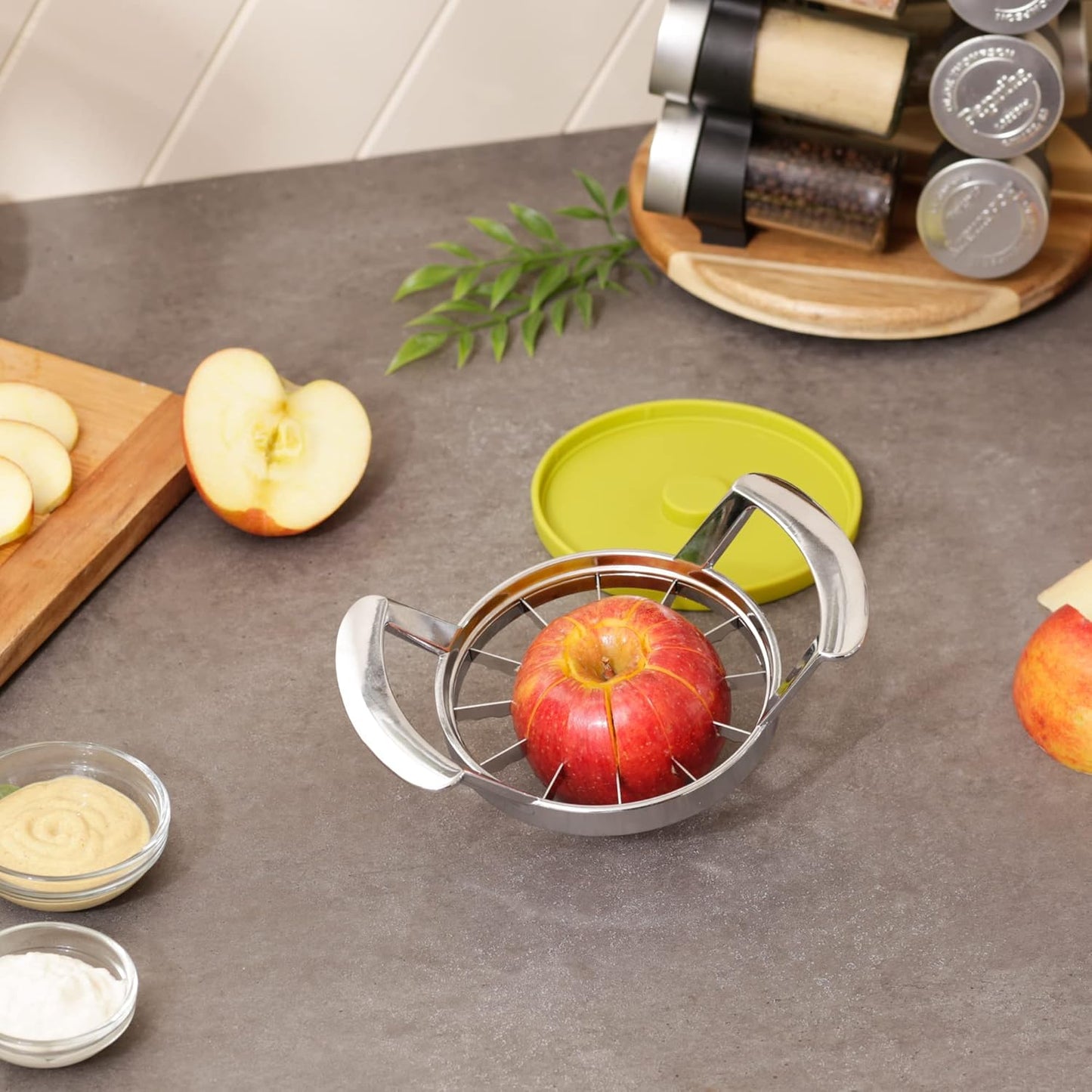 RSVP International Kitchen Tool Collection Core and Slice Apples, Jumbo Slicer, 7.32x4.92", Stainless Steel with Lid