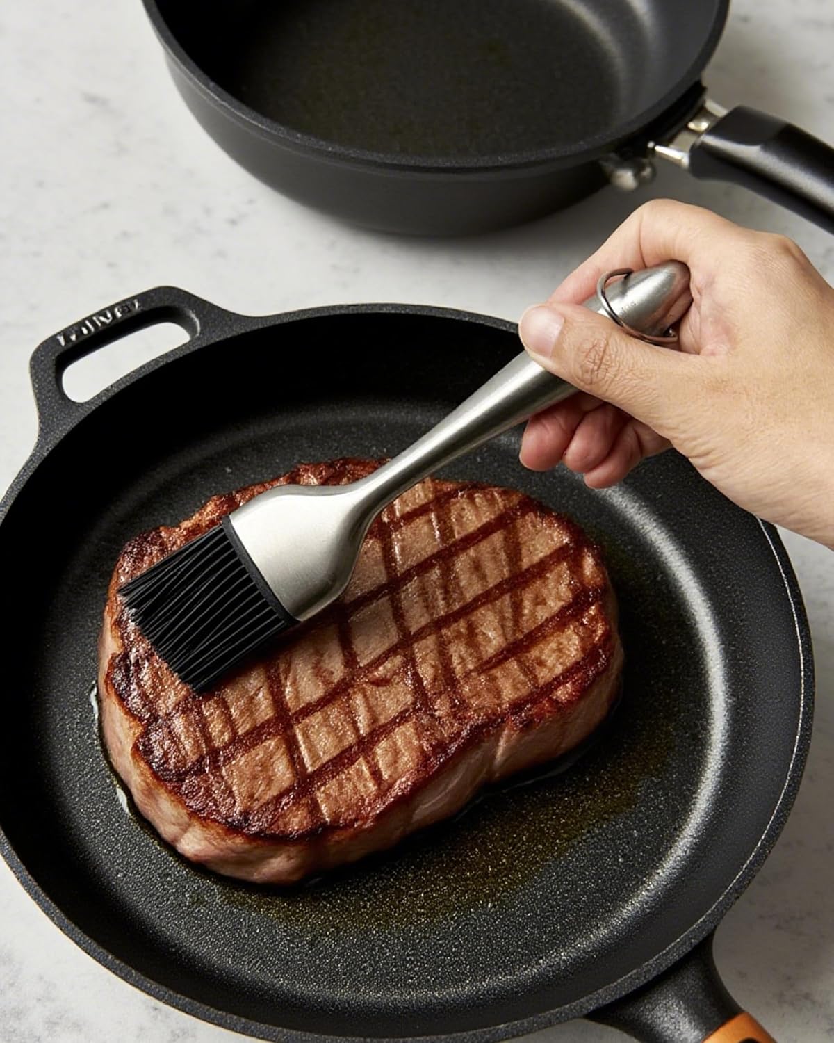 Stainless Steel Basting Pastry Brush 7.87in Heat-Resistant Cooking Brushes with Back up Silicone Brush Heads for BBQ, Baking Grilling