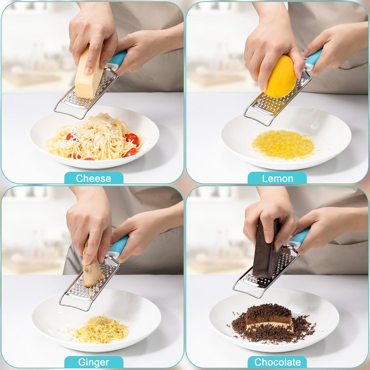 Rainspire Professional Cheese Graters for Kitchen Stainless Steel Handheld, Metal Lemon Zester Grater With Handle For Cheese, Chocolate, Spices, Kitchen Gadgets And Tools, Soft Grip Handle, Black