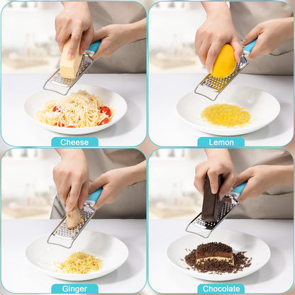 Rainspire Professional Cheese Graters for Kitchen Stainless Steel Handheld, Metal Lemon Zester Grater With Handle For Cheese, Chocolate, Spices, Kitchen Gadgets And Tools, Soft Grip Handle, Black