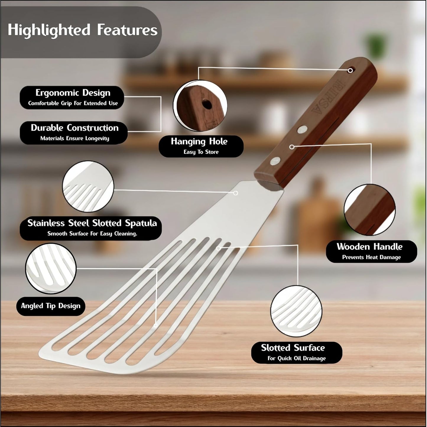 1 Slotted Elegant Silver Fish Turner Spatula – Metal Fish Spatula with 6.5-Inch Blade & Ergonomic Walnut Wooden Handle – Ideal for Home and Professional Chefs