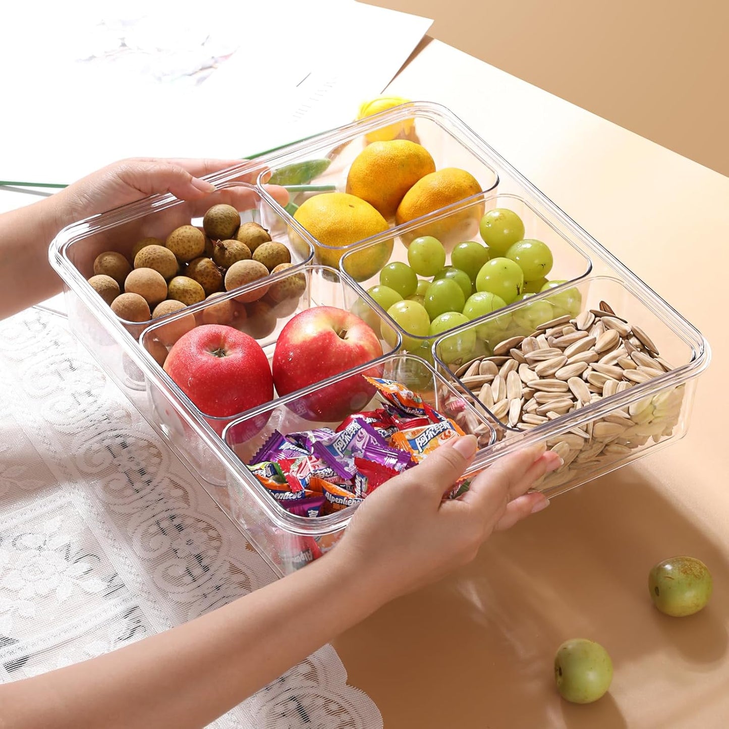 Taiuloo Airtight Fruit Storage Containers for Fridge with Lid & Handle, BPA-Free Snack Box Container with 4 Removable Colanders, Berry Vegetable Fresh Produce Saver, Clear Refrigerator Organizer Bins