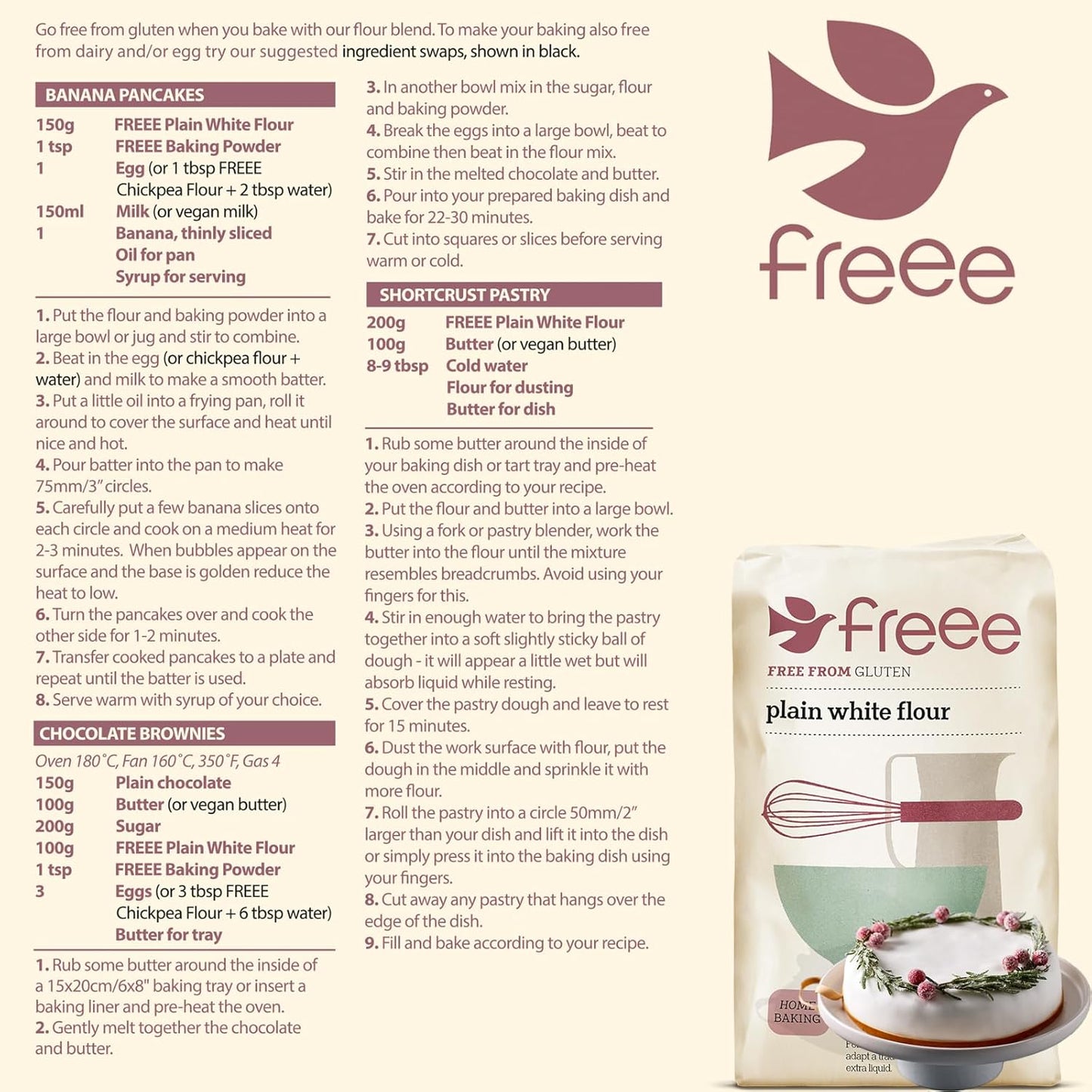 freee Plain White Flour Bag 2.2 lb (1 kg) | Gluten Free All-Purpose Flour Blend for Baking Bread, Cakes, Pastries & Cookies | Vegan, Kosher, Halal Certified | Imported from UK