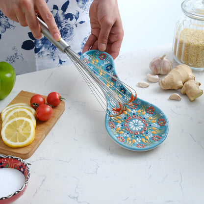 Handmade Spoon Rest, Ceramic Spoon Rest for Stove Top, 10" Spoon Rest for Kitchen Counter, Dishwasher Safe Spoon Holder for Stove, Housewarming Gifts Utensil Rest, Colorful Spoon Rests (Black)