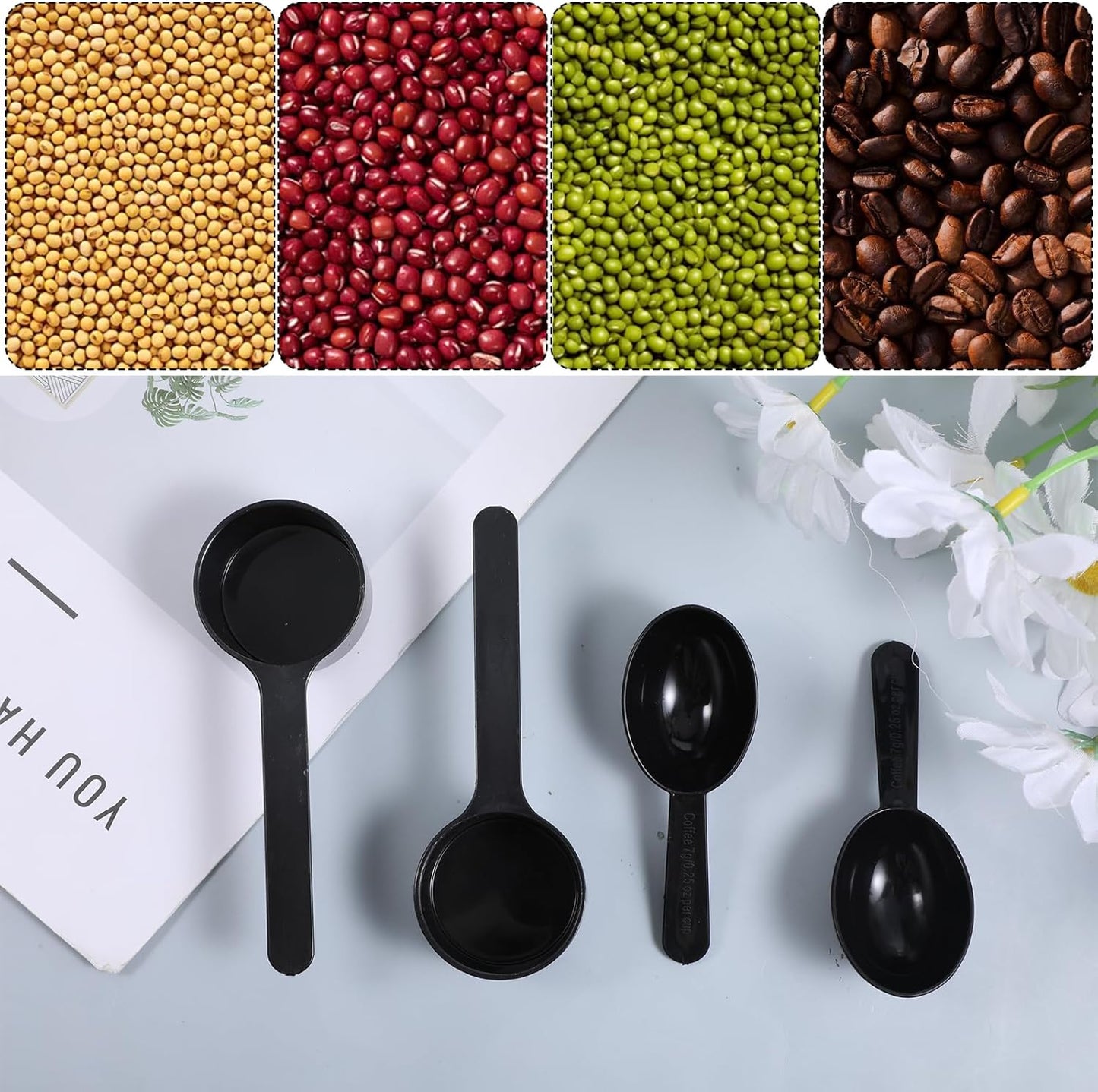 Plastic Coffee Measuring Spoon, 5 Pack Small Scoops for Canisters 15g & 7g Tablespoon Measuring Spoon Short Handle Coffee Scoop for Tea, Sugar, Cereal, Spices (Black)