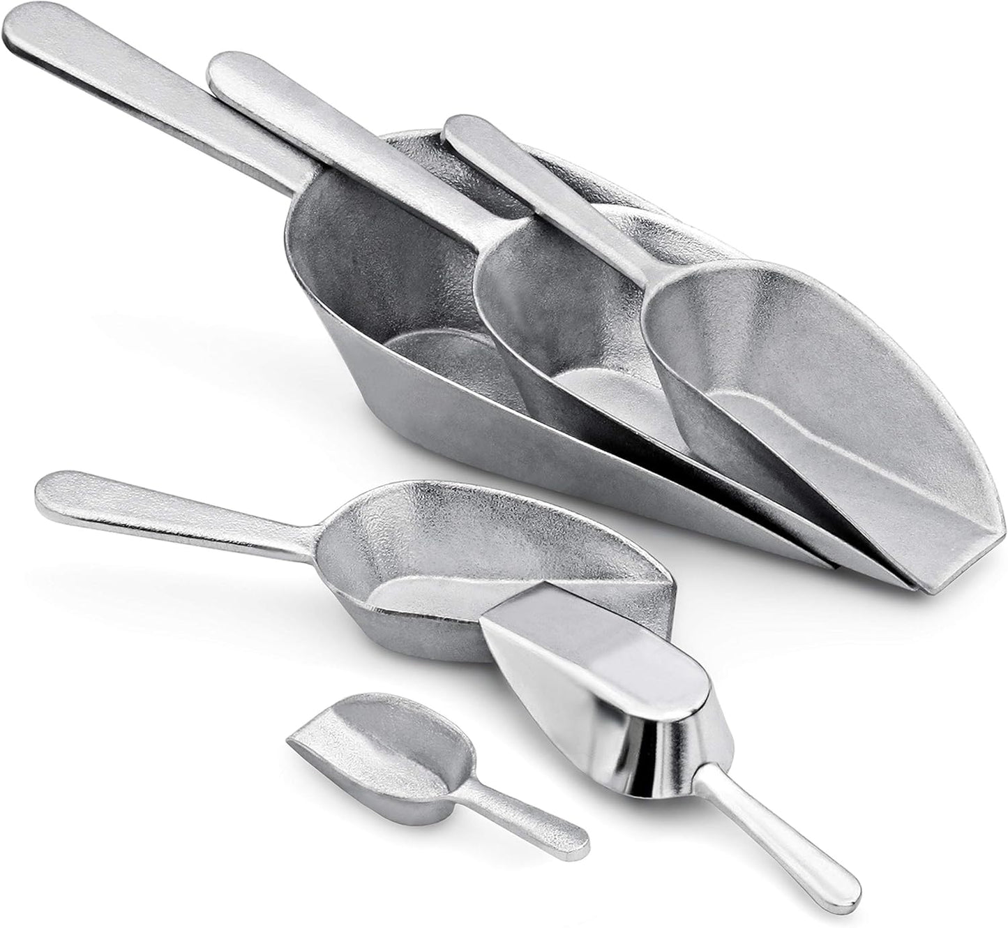 New Star Foodservice One-Piece Cast Aluminum Flat Bottom Bar Ice Flour Utility Scoop, 4-Ounce, Silver