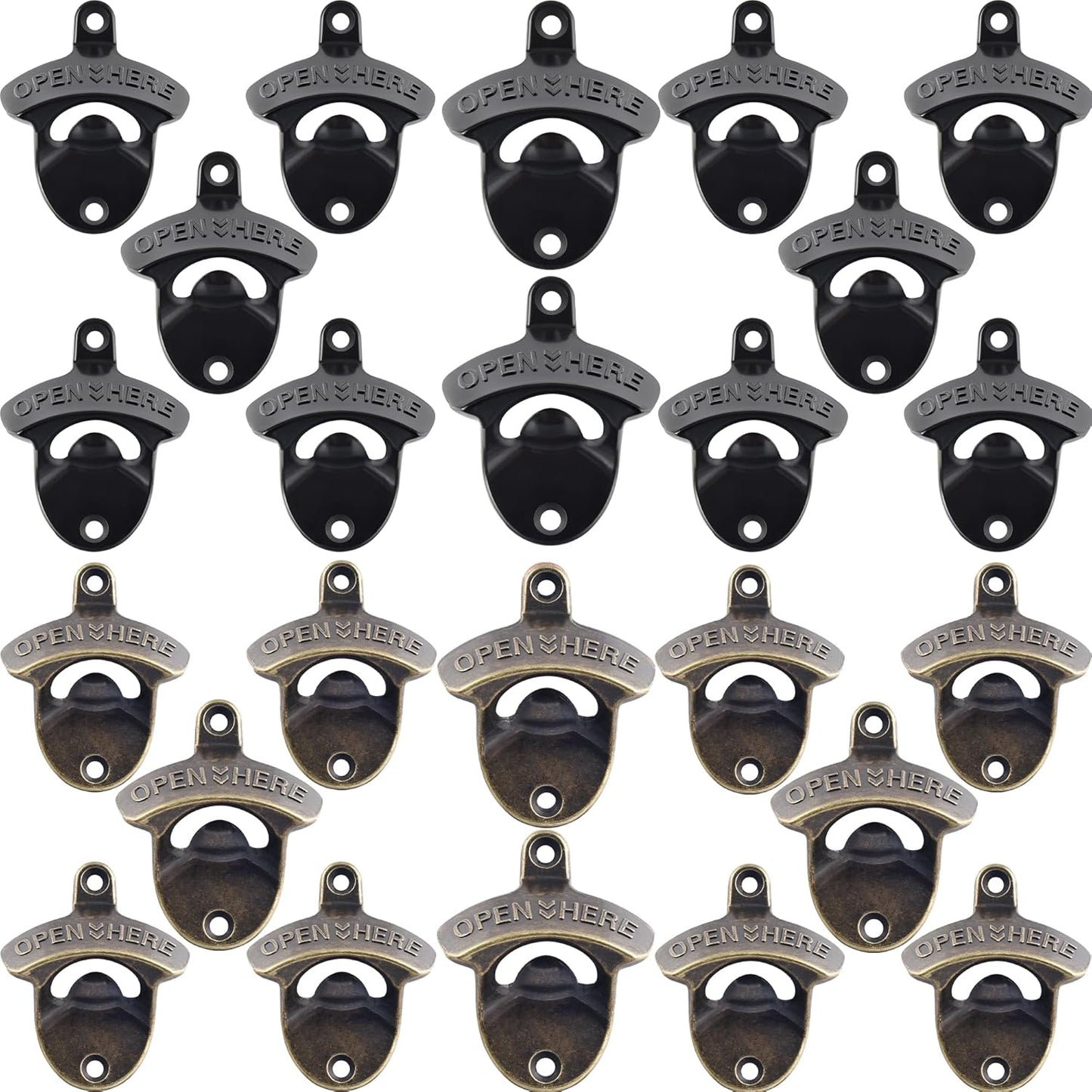 Old Fashion Bottle Opener Wall Mounted Stainless OPEN HERE Black Screw in Wall Beer Soda Bottle Cap Opener Rustic Copper for Table Cooler Post (2 PCS)
