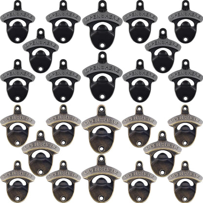 Old Fashion Bottle Opener Wall Mounted Stainless OPEN HERE Black Screw in Wall Beer Soda Bottle Cap Opener Rustic Copper for Table Cooler Post (2 PCS)