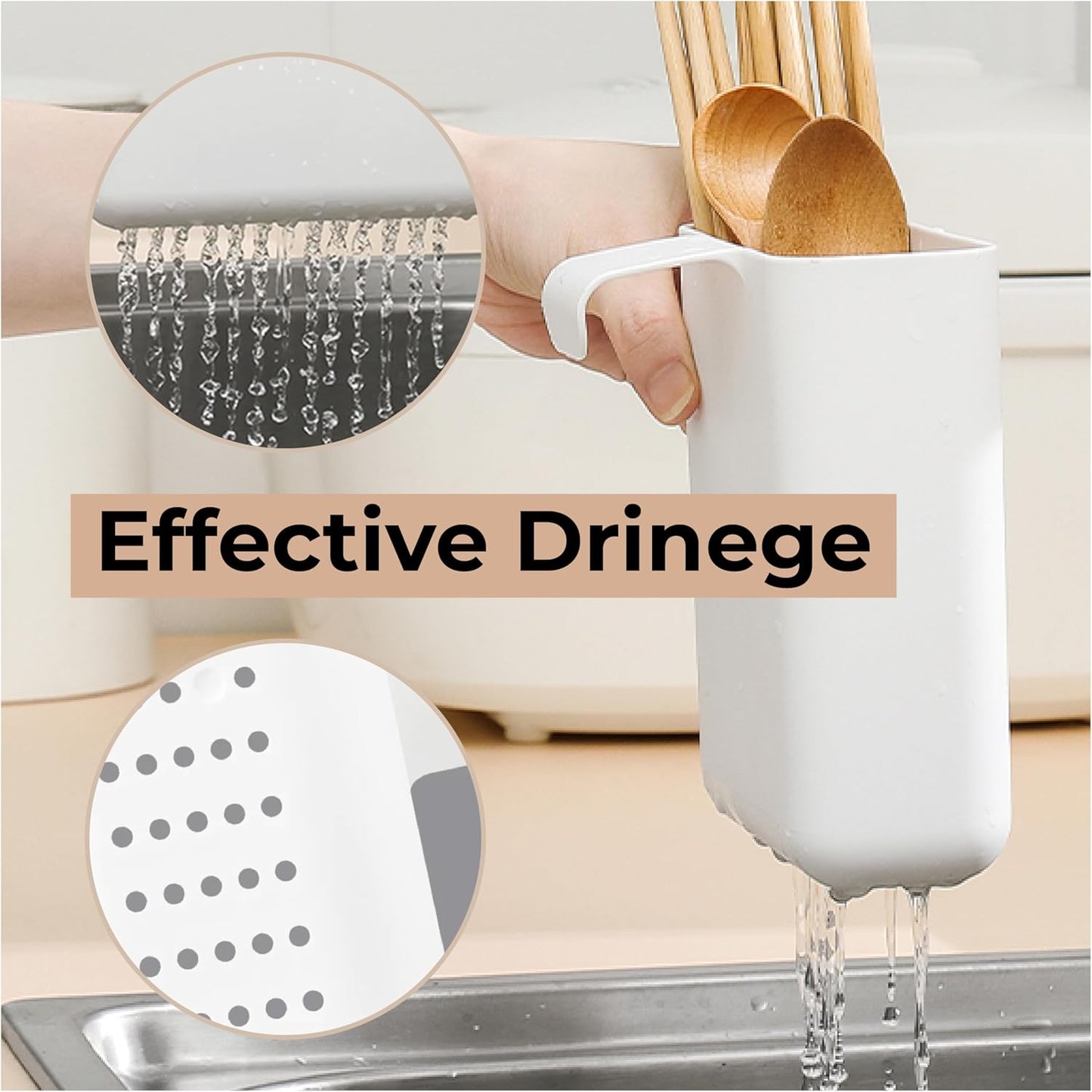 Multifunctional Compact Kitchen Drainer Drain Basket Utensil and Cutlery Drying Rack Holder and Hangable Sink Shelf Home Fruit Basket Plastic Storage Container White (Deep)