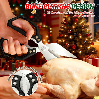 Multifunctional Heavy-Duty Kitchen Shears,Ultra Sharp Stainless Steel Poultry Shears,Multipurpose Food Scissors for Chicken, Meat,Fish, Vegetables,Bone Cutting(Silver)