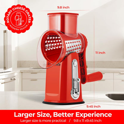 SUSTEAS Rotary Cheese Grater with Handle - Vegetable Shredder with 5 Well-designed Blades & Strong Suction Base,Round Mandoline Slicer & Food Chopper for Kitchen,with Blade Storage Box(Beige)