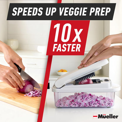 Mueller Pro-Series 10-in-1, 8 Blade Vegetable Chopper, Onion Mincer, Cutter, Dicer, Egg Slicer with Container, French Fry Cutter Potato Slicer, Home Essentials, Salad Chopper White Sand/Green