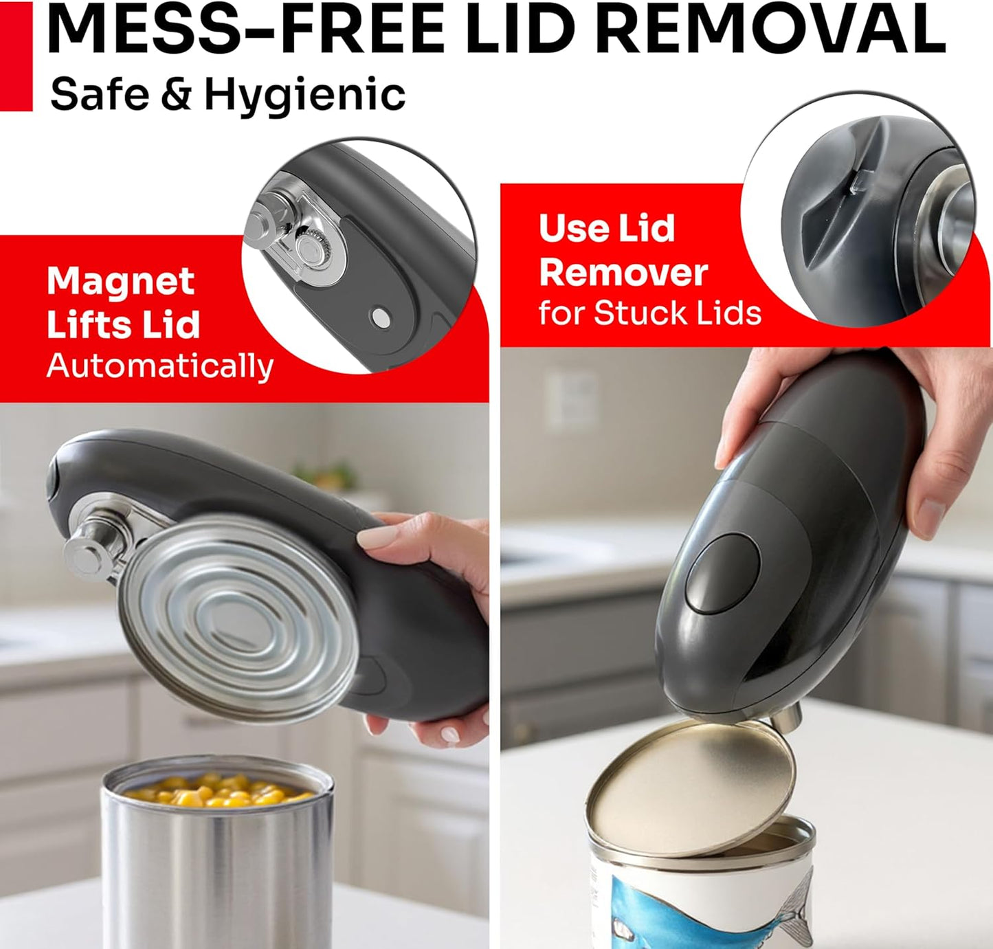 MUELLER HOME SmoothEdge Auto Electric Can Opener – Battery‑Operated One‑Touch w Magnet Lid Lifter – Portable Hands‑Free Automatic Can Openers for Seniors & Arthritis, Smooth‑Edge Cut Technology, Black