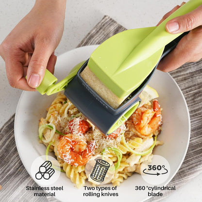 Cheese Grater with Handle, Kitchen Parmesan Cheese Grater with 2 Stainless Steel Drums, Rotary Cheese Graters Handheld for Grating and Shredding Hard Cheese, Chocolate