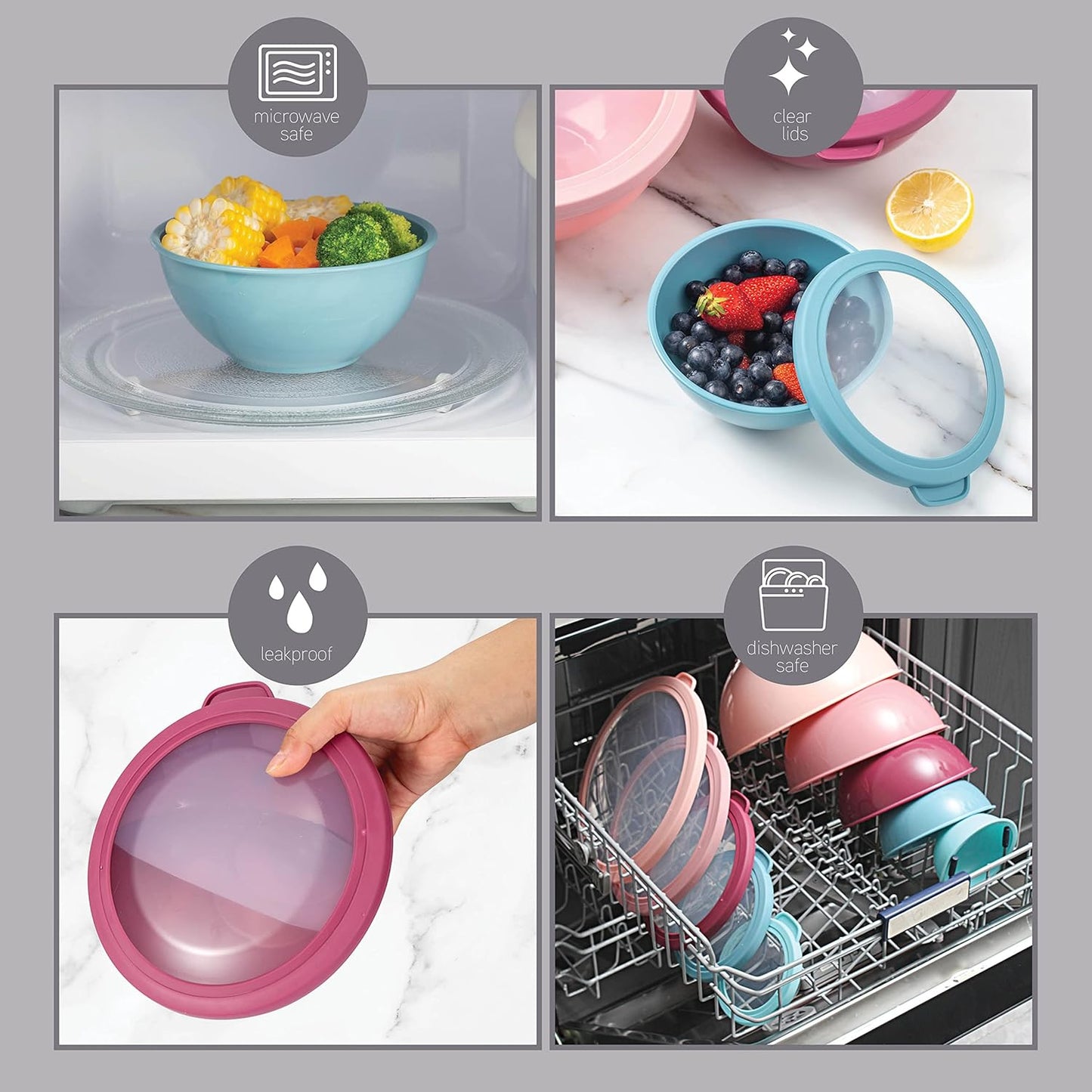 COOK WITH COLOR Mixing Bowls with Lids - 12 Piece Plastic Nesting Bowls Set includes 6 Prep Bowls and 6 Lids, Microwave Safe Mixing Bowl Set, Sage Embossed - Colors B