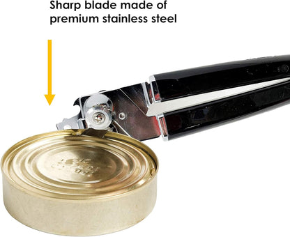 Basics Can Opener Manual Can Openers Sharp Stainless Steel Blade Safe Cover Remover Great for Beer cap (Tin/Bottle) Removal, Big Turning Knob Soft Handle Great Hand grip