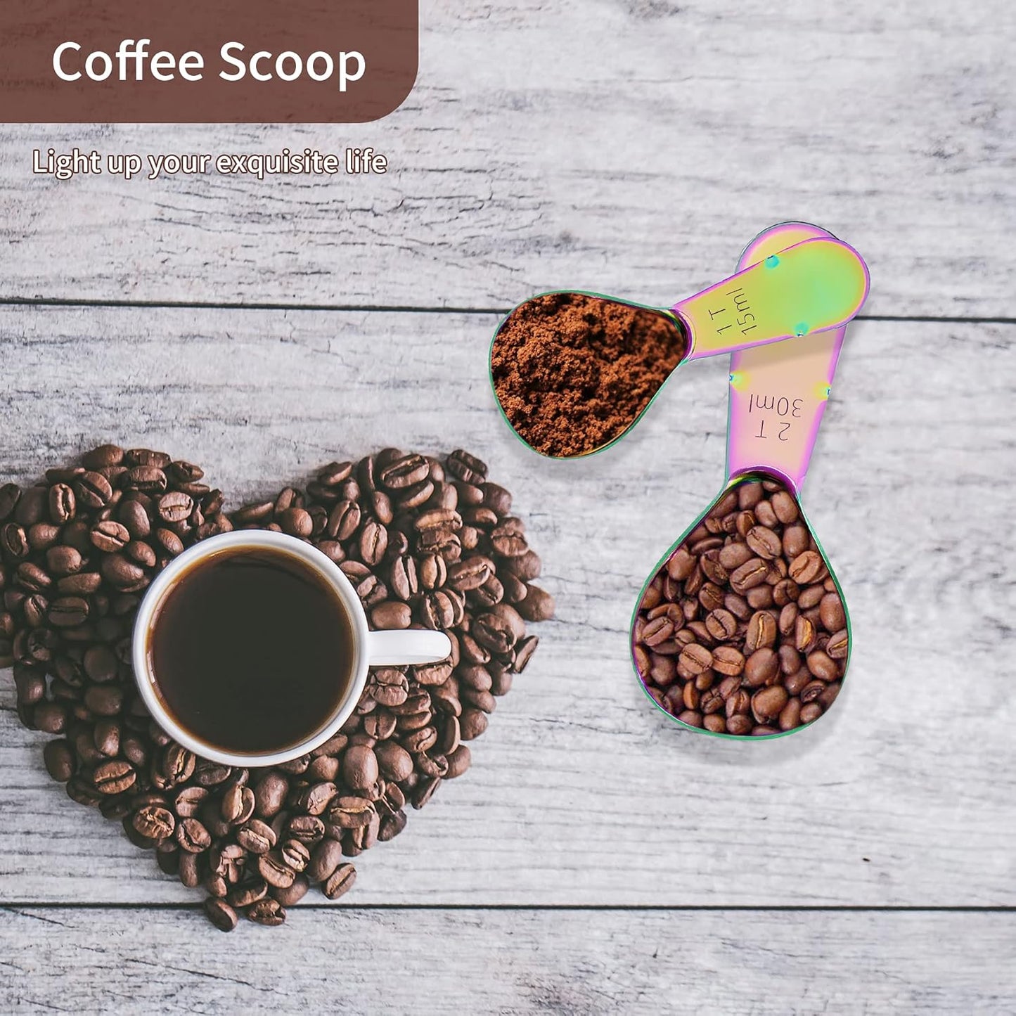 2 Pieces Stainless Steel Coffee Scoops Set(1 Tbsp,2 Tbsp) Durable Coffee Spoons with Ergonomic Handle Measuring Tablespoon for Canisters Tea Sugar Ground Coffee Whole Bean Milk Powder Flour (Golden)