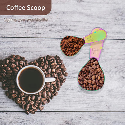 2 Pieces Stainless Steel Coffee Scoops Set(1 Tbsp,2 Tbsp) Durable Coffee Spoons with Ergonomic Handle Measuring Tablespoon for Canisters Tea Sugar Ground Coffee Whole Bean Milk Powder Flour (Golden)