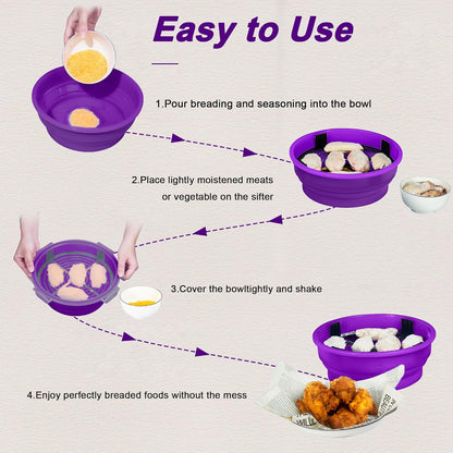 FJNATINH Collapsible Batter Bowl - Mess Free Better Breader Shaker Bowl with Lid Breading Shaker Container - Great for Fried Fish, Fried Chicken, Onion Rings, Wings & More,No Leak,Easy to Store