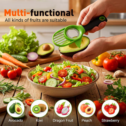 3-in-1 Avocado Slicer Tool, Multi-Function Splitter Pitter Cutter, Silicone Comfort-Grip Handle Avocado Peeler for Kitchen (1PC)