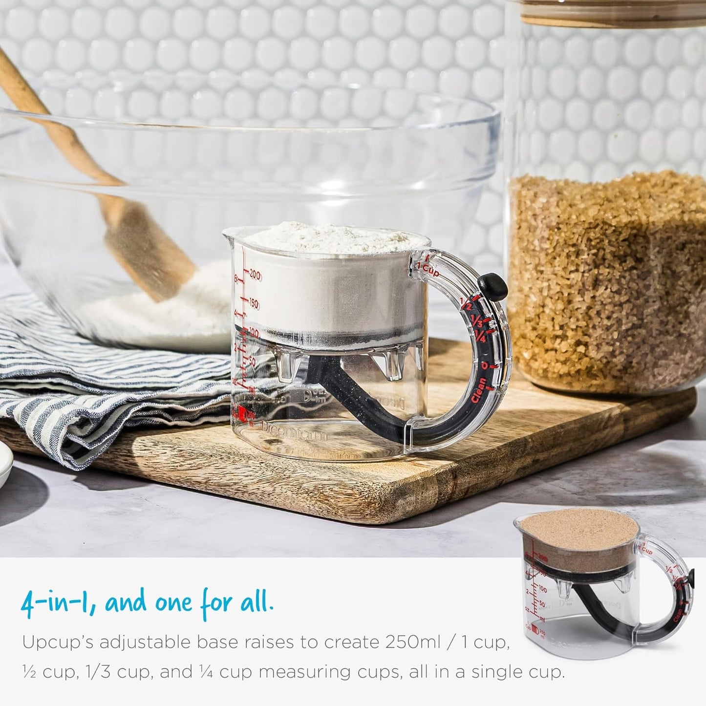 Dreamfarm Upcup All-in-1 Adjustable Measuring Cup, Metric & Imperial Measurements up to 1 Cup - Black/Clear