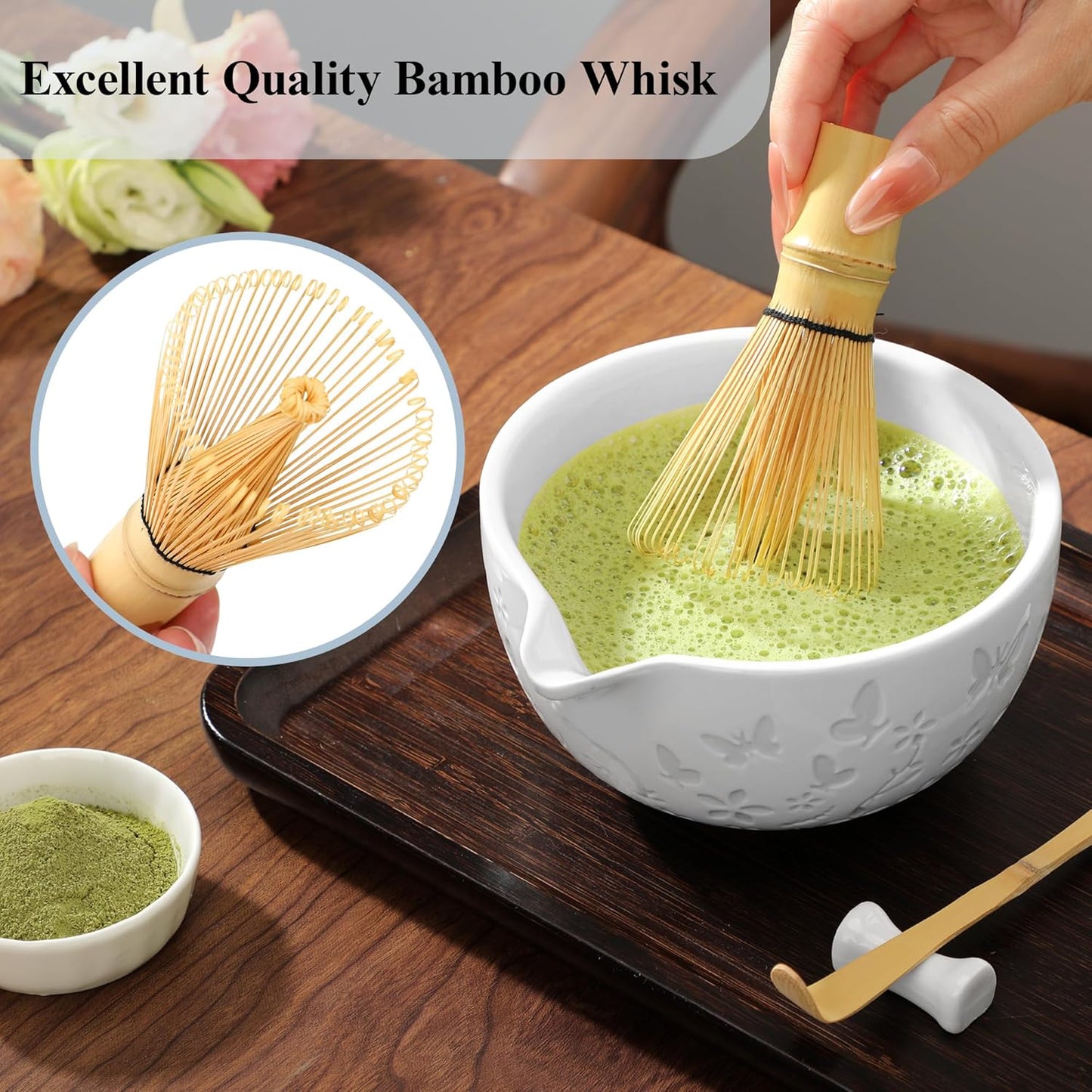 Matcha Whisk Set 7 PCS Matcha Bowl, Matcha Whisk and Holder, Bamboo Scoop and Scoop Rest, Stainless Sifter and Tea Towel Ceramic Matcha Set Japanese Matcha Kit for Matcha Lovers Pink