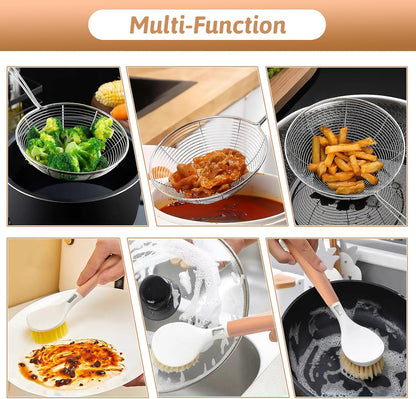 Premium Grade Stainless Steel Spaetzle Maker with Anti-slip Rubber Handle, Spider Strainer Skimmer, Silicone Scraper and Plastic Brush, Homemade German Egg Noodle Dumpling Making Tool Set