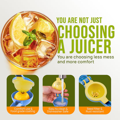 Zulay Kitchen Metal 2-in-1 Lemon Squeezer - Sturdy Max Extraction Hand Juicer Lemon Squeezer Gets Every Last Drop - Easy to Clean Manual Citrus Juicer - Easy-Use Lemon Juicer Squeezer - Yellow/Green