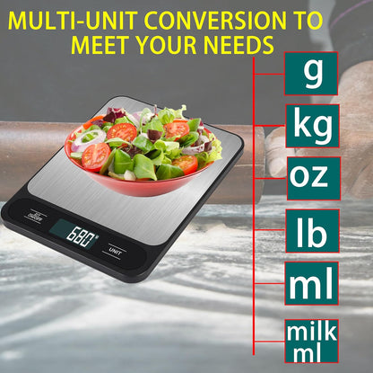 33lb/15kg USB Rechargeable Digital Kitchen Scale, Food Scale, LCD Display, High Capacity Weight Grams and Ounces for Baking Cooking and Meal Prep, 6 Units with Tare Function
