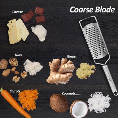Professional Zester Grater Extra Coarse for Potato, Zucchini, Carrot, Apple, Cabbage and Cheese, Kitchen Grater with Razor-Sharp Stainless Steel Blade (Extra Coarse)