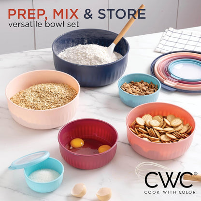 COOK WITH COLOR Prep Bowls with Lids- Wide and Deep Nesting Plastic Small Mixing Bowl Set with Lids, 8 Piece Set - Wide Bowls, Blue