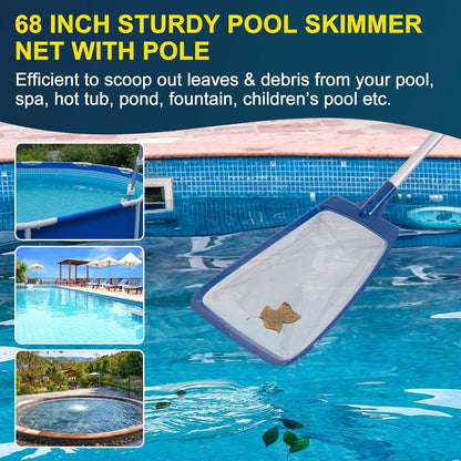 POOLAZA Hot Tub Skimmer Net Handheld, Professional Pool, Spa, Pound Skimmer Net with Aluminum Pole Handle, Deep Ultra Fine Mesh Netting Small Pool Skimmer Net, Upgrade Durable Hot Tub Net Hand Skimmer