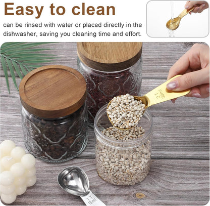 2 Piece Tablespoon Scoop 2 Tbsp Scoop Coffee Tablespoon Measuring Spoon (1 Tbsp, 2tbsp) Stainless Steel Coffee Measuring Scoops for Jars Tea Sugar (Silver, Gold)