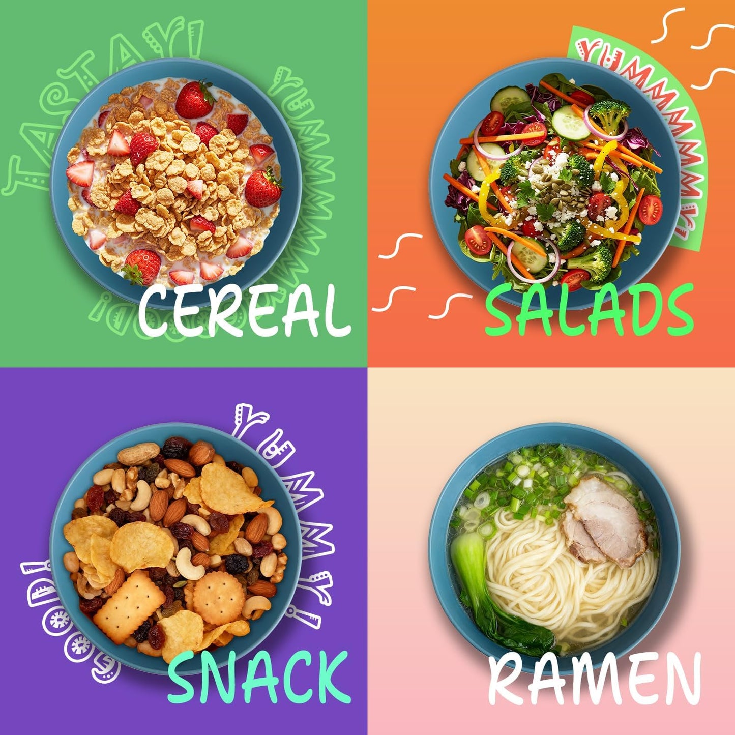 Wheat Straw Bowls Set with Lids, Unbreakable 40 OZ Cereal Bowls Set of 4, Salad Container for Lunch, Microwave & Dishwasher Safe Bowl Set for Kitchen, Picnic, RV, Camping, Multi