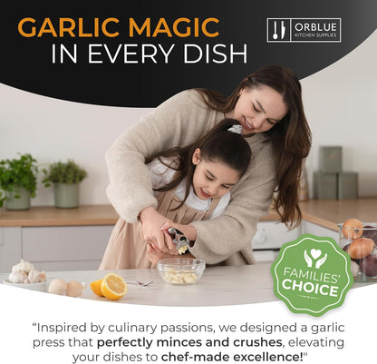 ORBLUE Garlic Press Stainless Steel - Premium Professional Grade Garlic Mincer, Crusher & Peeler Set - Easy Clean, Dishwasher Safe & Rust-proof