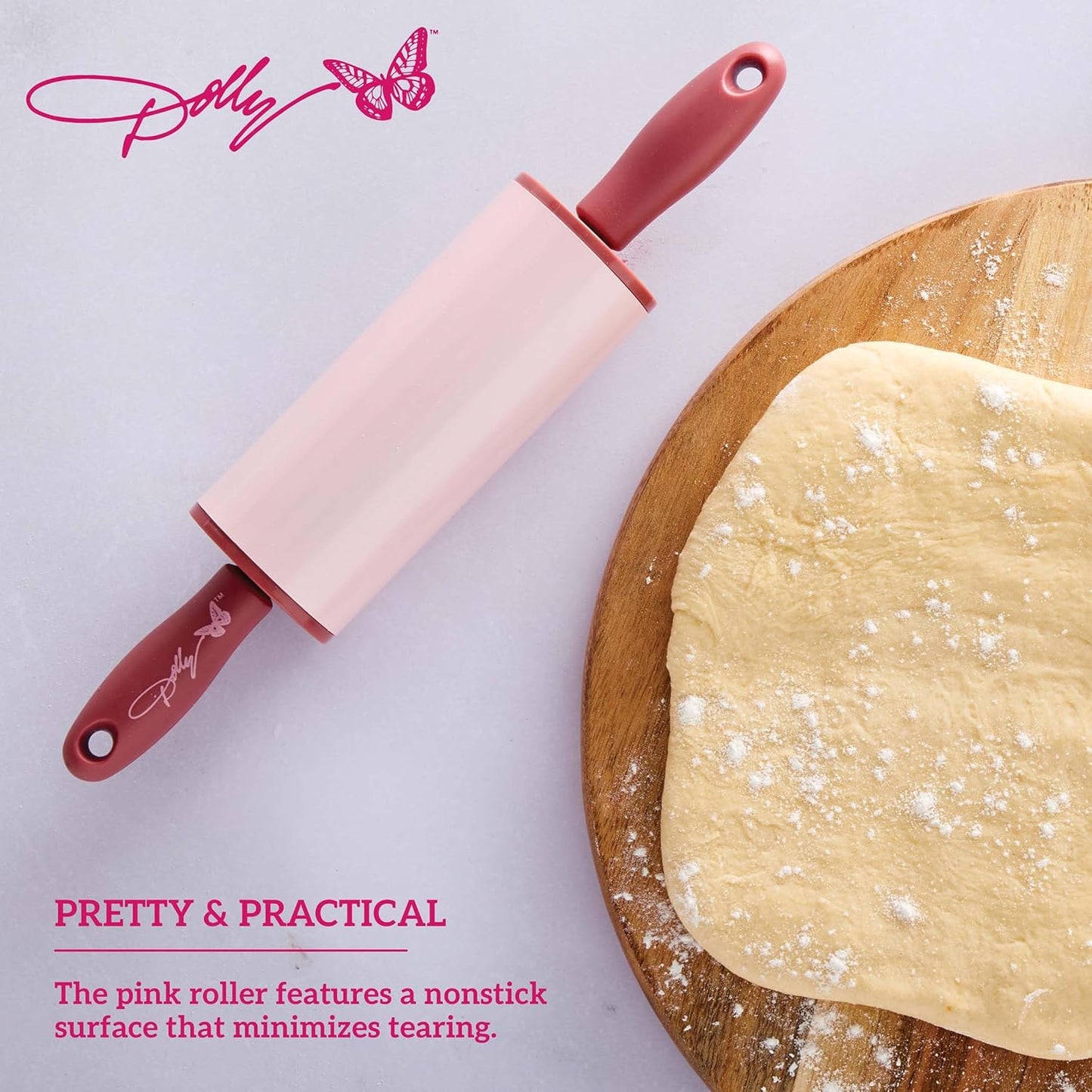 Dolly Parton Mini Spatula and Rolling Pin Set, 2 Piece, Blush